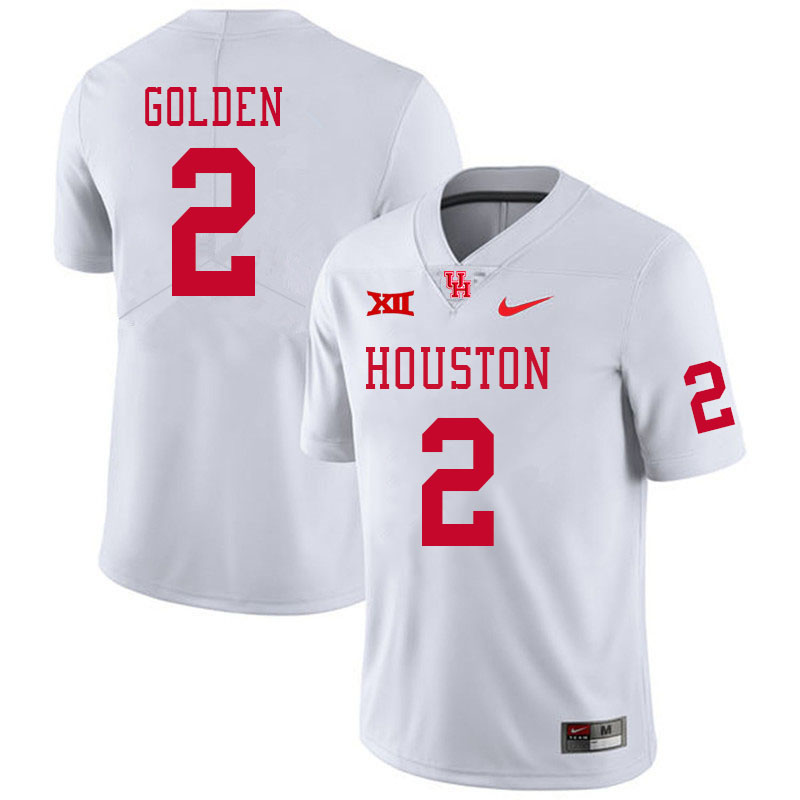Men #2 Matthew Golden Houston Cougars Big 12 XII College Football Jerseys Stitched-White - Click Image to Close